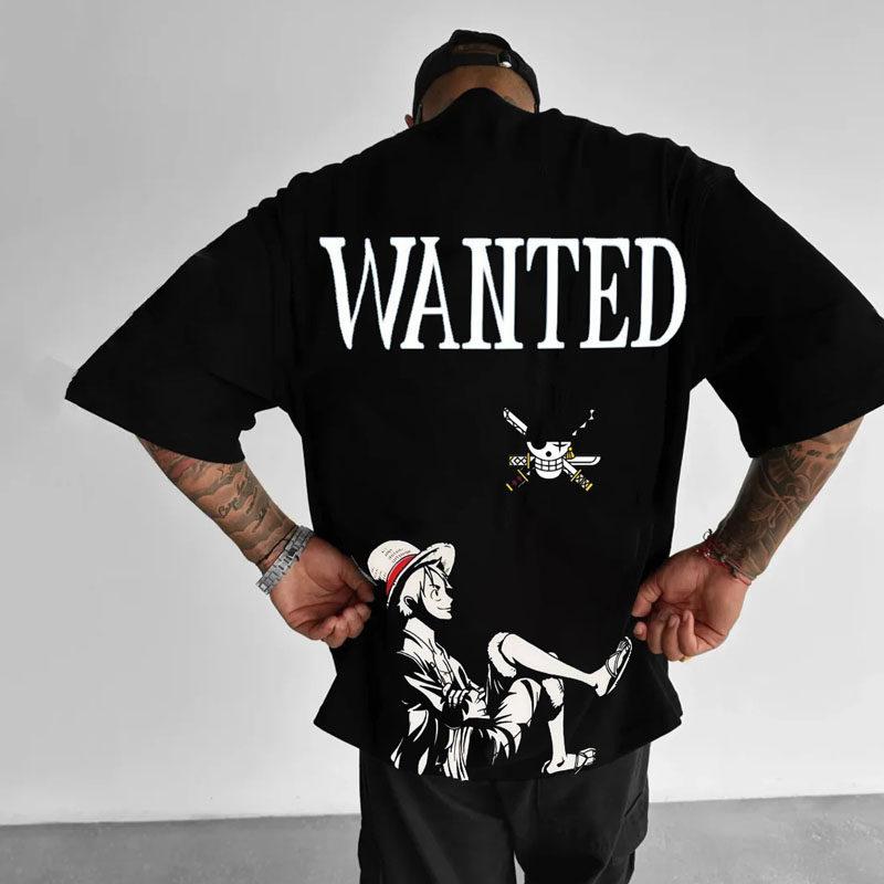 2026 Unisexs Trendy Oversized Heavyweight Pure Cotton ShortSleeve TShirt with Digital Direct Printing of Anime One Piece Luffy