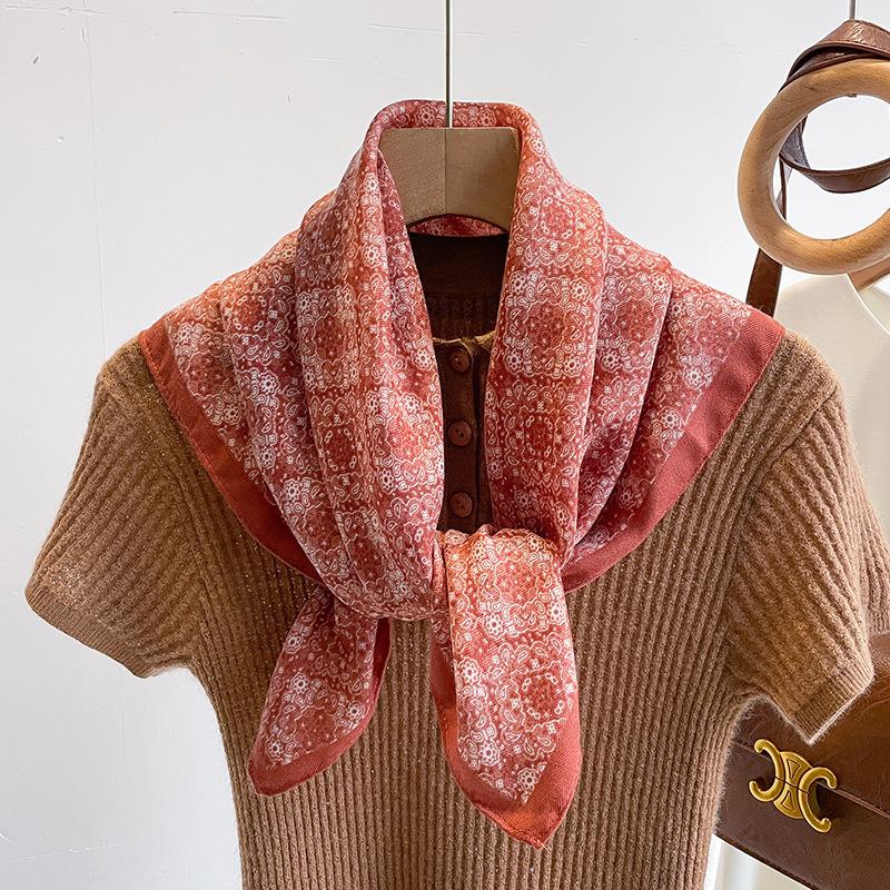 Orange Cashew Flower Cotton and Linen Hair Scarf  Small Square Scarf  Women's Thin Scarf  Linen Headscarf  Versatile Shirt