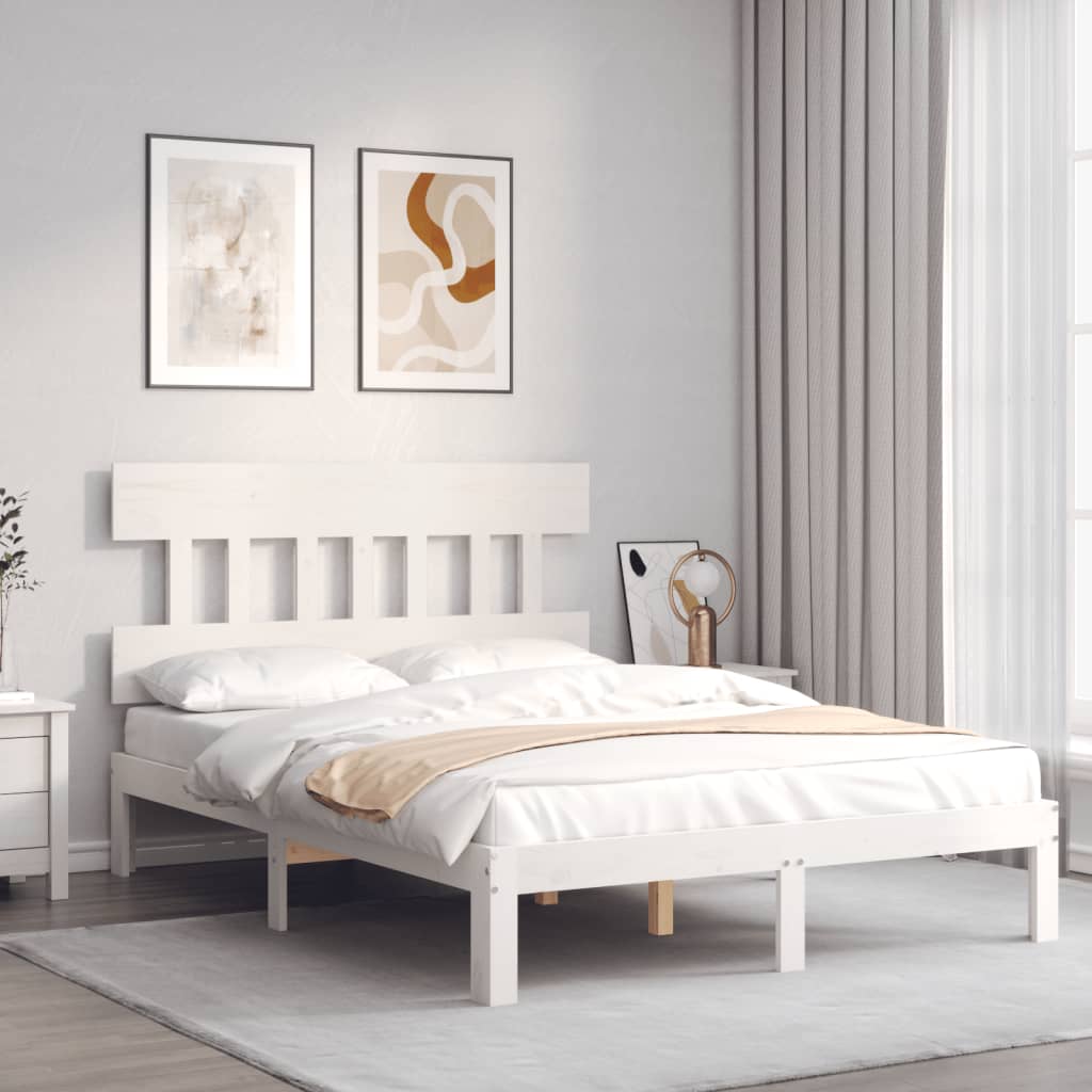 Vidaxl Bed Frame Without Mattress, White, 140X190 Cm, Solid Pine Wood