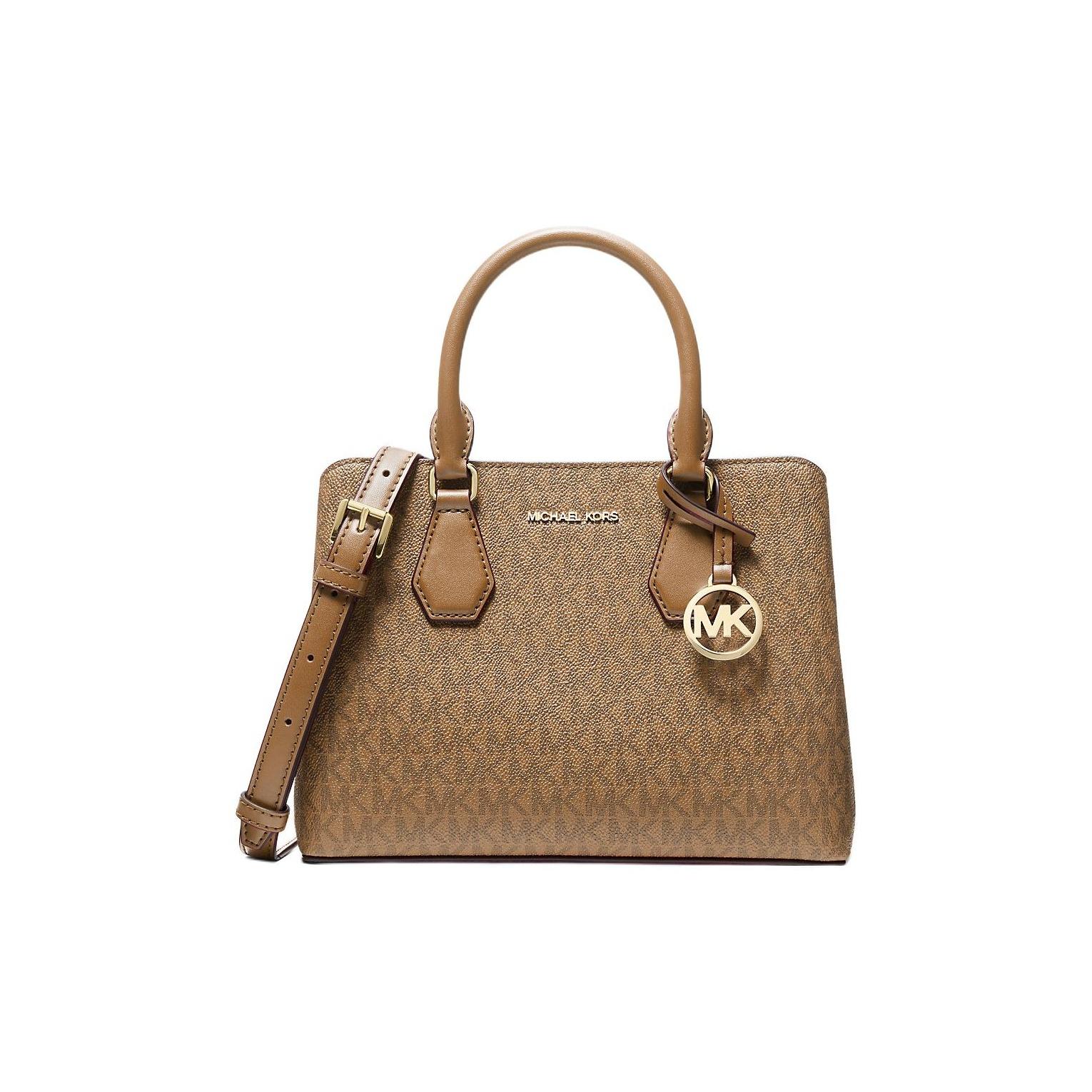 Michael Kors MK Camille Coated Canvas Shoulder Tote Bag Small Women Bags Brown 30F5GCAS6V-HUSK Basic Set (Bag)