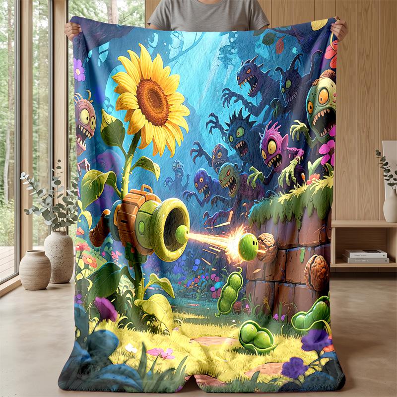 Plants Vs. Zombies Cozy Flannel Blanket, Comfortable Warm Throw Blanket for Bedroom Sofa Home Use