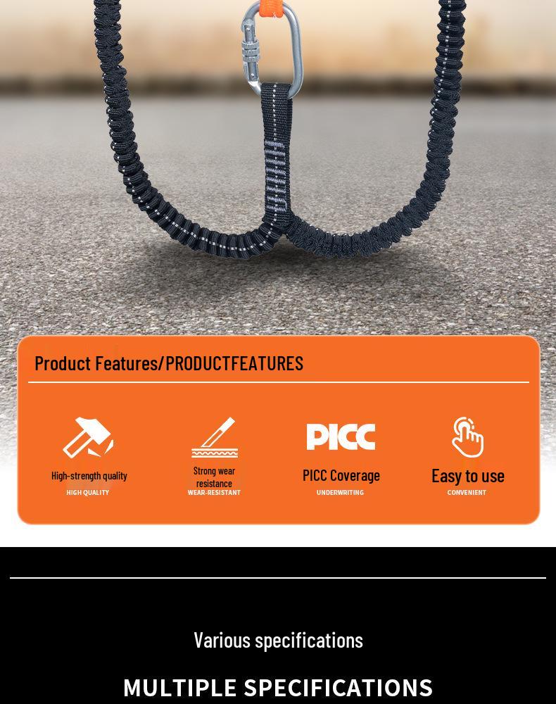 High-Altitude Safety Belt with Single/Double Hook Elastic Rope for Fall Protection