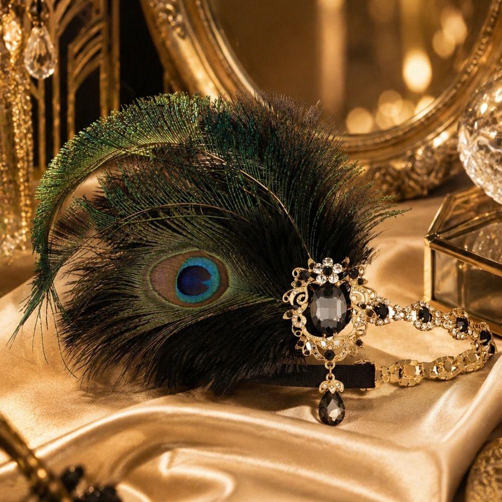 Křišťálová čelenka s peřím ve stylu Gatsby Vintage Maškarní čelenka do vlasů Doplňky do vlasů 20. let Dámské