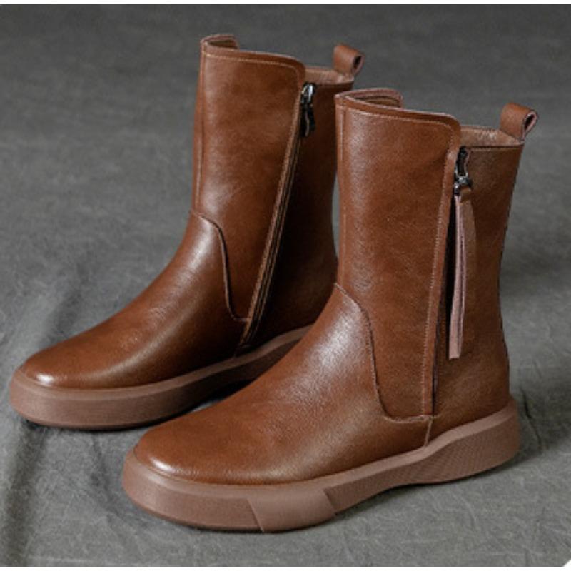 New Women's Shoes Retro Mid-calf Boots Slimming Casual Boots Flat Boots