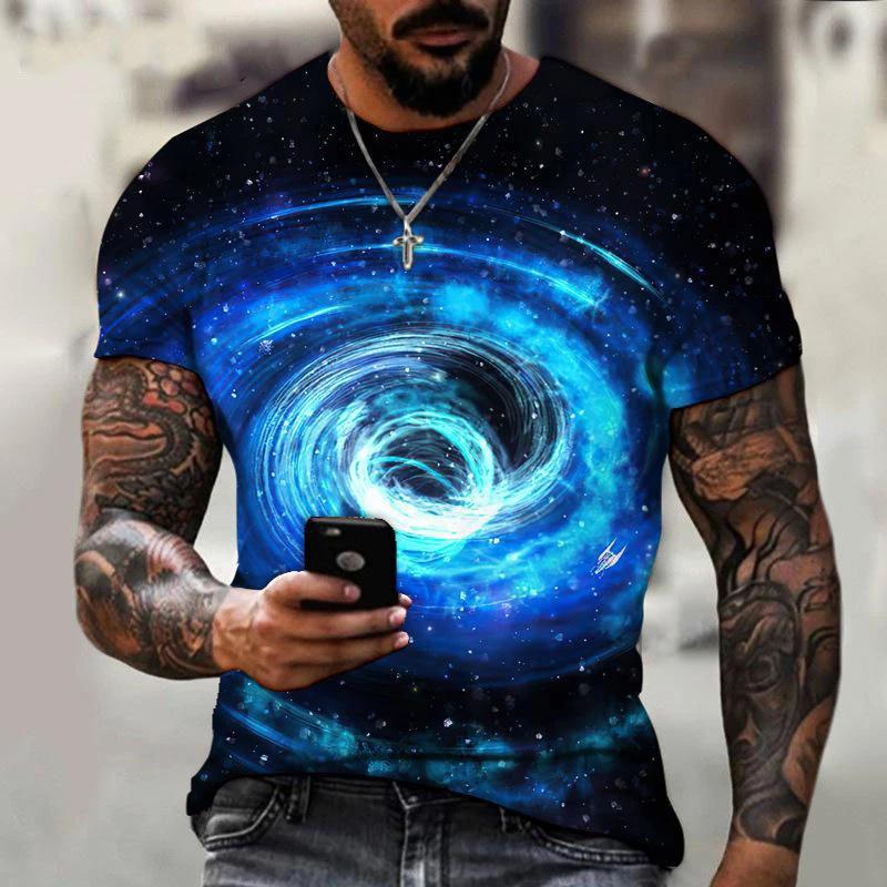 Summer novel visual difference pattern printing street men's short sleeve large size 3D round neck T-shirt sweatshirt popular