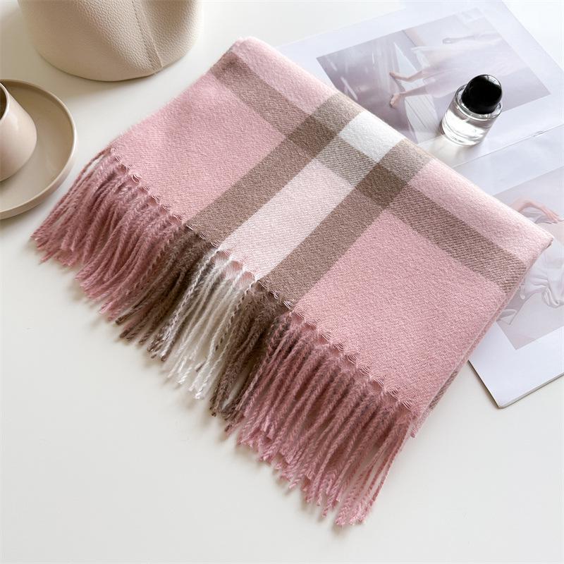 2024 Trendy Unisex Plaid Cashmere-Feel Tassel Shawl Snood Scarf for Autumn/Winter