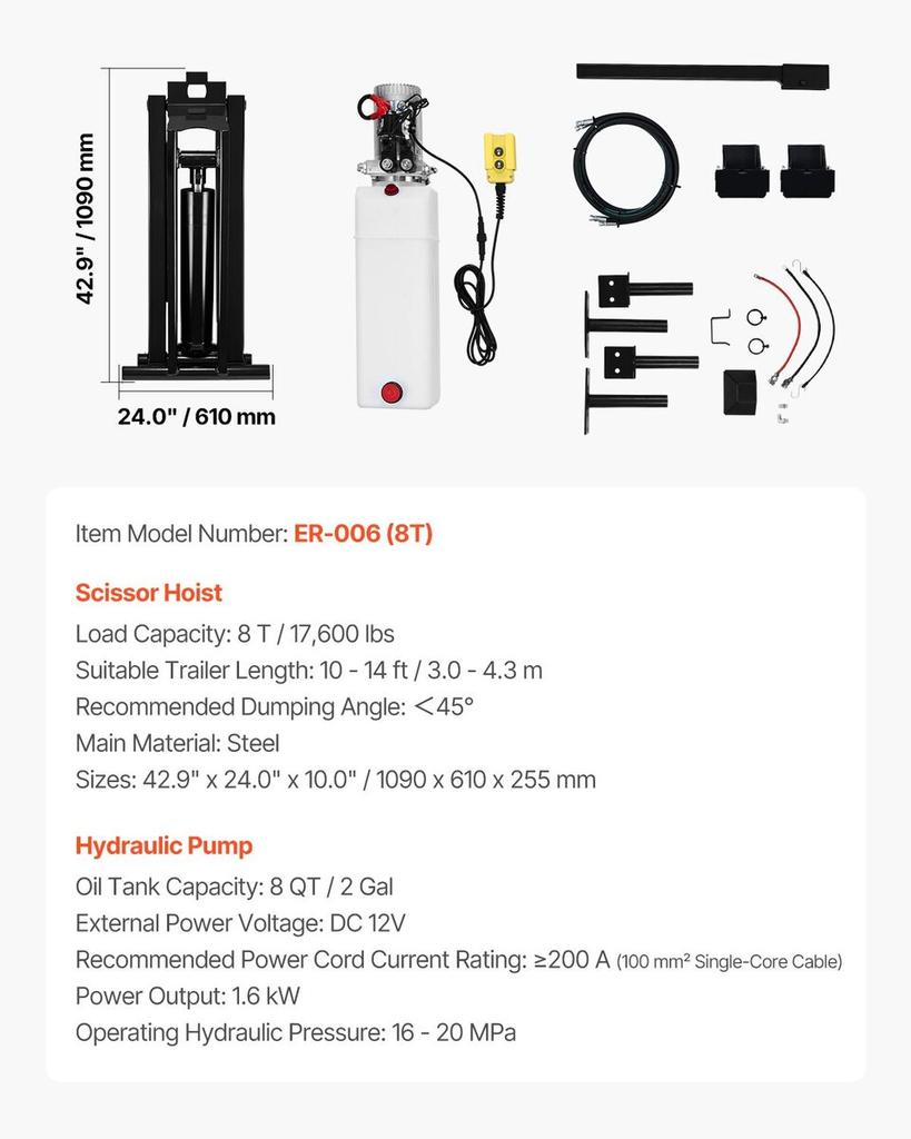 Hydraulic Scissor Hoist Kit 8 T Hydraulic Dump Lift Kit for Dump Trailers