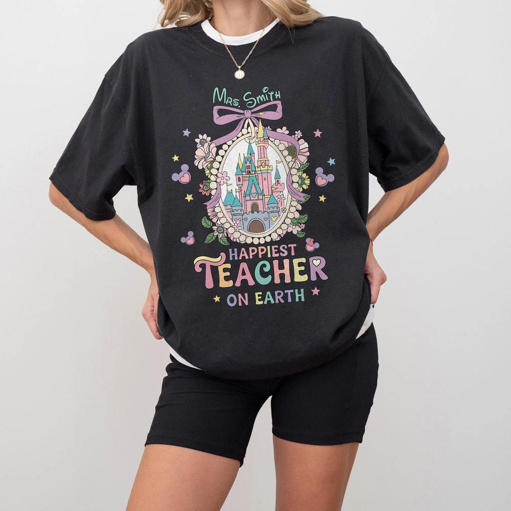 The Happiest Teacher On Earth Womens Tshirt Summer New Casual Fashion Unisexs and Womens Street Couple Clothing