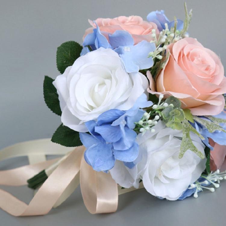 Wedding Artificial Blue Pink Flower Bouquet Supplies for Wedding Engagement Prop