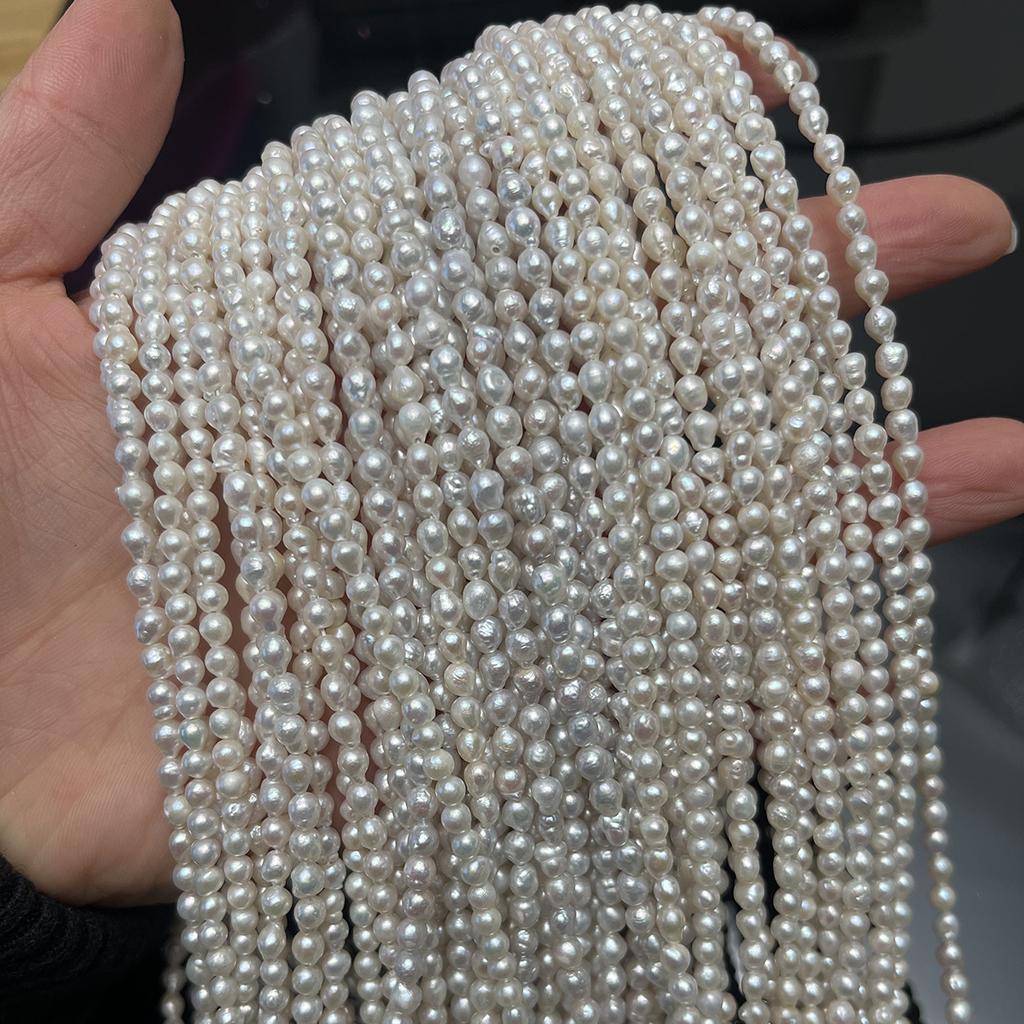 1String, White Natural Freshwater Pearls, Handmade Tail Pearl Beads for Jewelry Making DIY Crafts (Beads 3-4mm, Length 36cm)