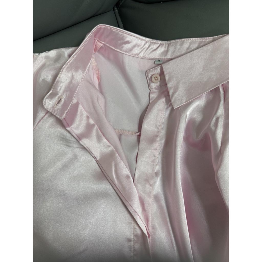 Satin Imitation Silk Long Sleeved Solid Color Women's Shirts