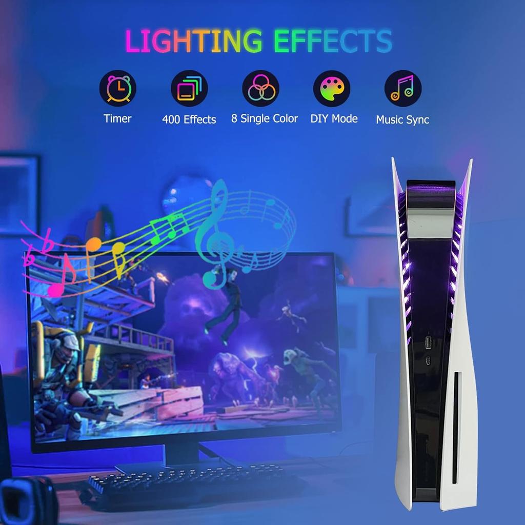 RGB LED světelná lišta, 8 barev, 400 efektů, synchronizace s hudbou, světla měnící barvu, DIY dekorační příslušenství, prstencové světelné pásky pro PS5, ovládání pomocí aplikace/IR dálkového ovladače
