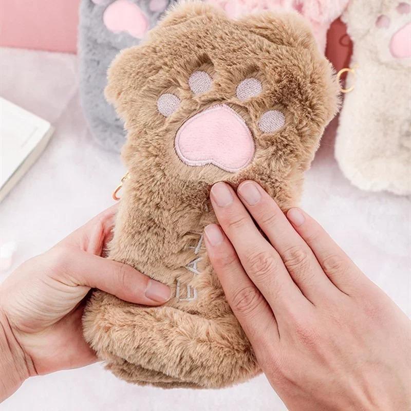 1PCS Plush Cat Claw Pencil Case Wallet Student Large Capacity Stationery Bag Pencil Bag Japanese Style Stationery Bag Study Supplies