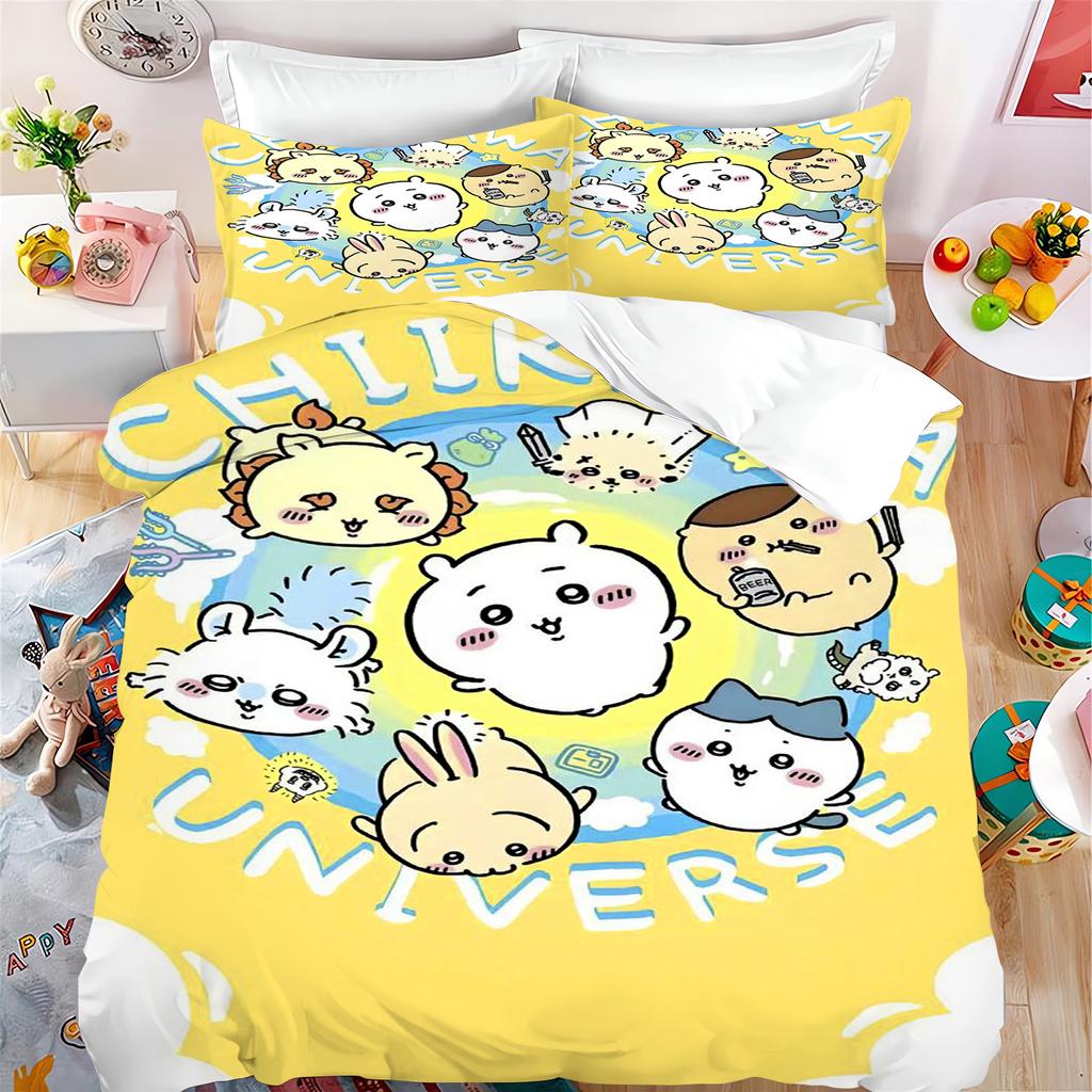 Quilt Duvet Miniso-Collaboration Bedding Set Chiikawa Xiaoba Giy Usachi Children'S 3-Piece Badroom Children Birthday Gifts