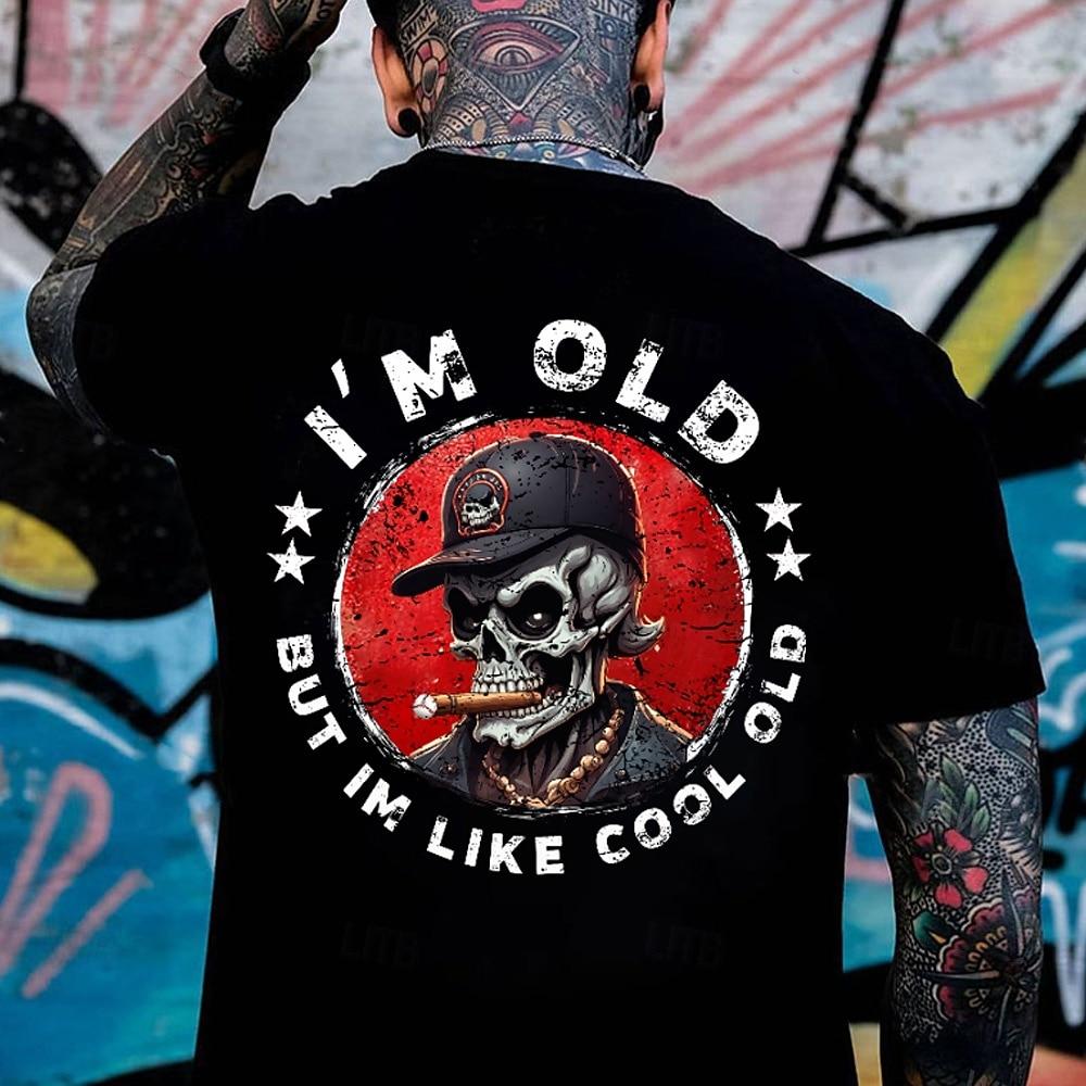 Mens Graphic T-Shirt: 'I'm Old But I'm Like Cool Old' Skull Design Cool Aging Lifestyle Tee