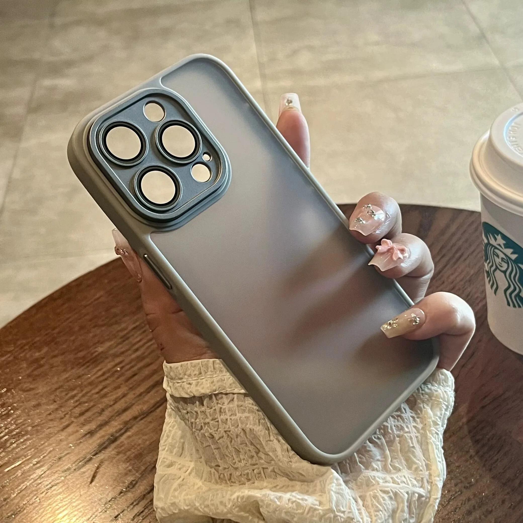 

Роскошный противоударный матовый чехол для телефона для iPhone 15 14 13 12 11 Pro Max, прозрачный бампер For iPhone 15Pro max серый