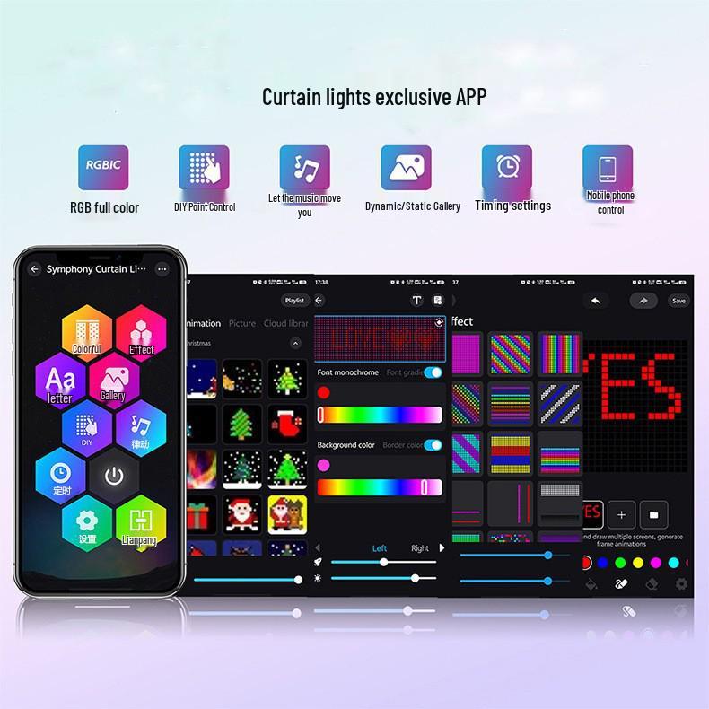 Colorful Bluetooth Smart Curtain Lights for Christmas Festival Decoration