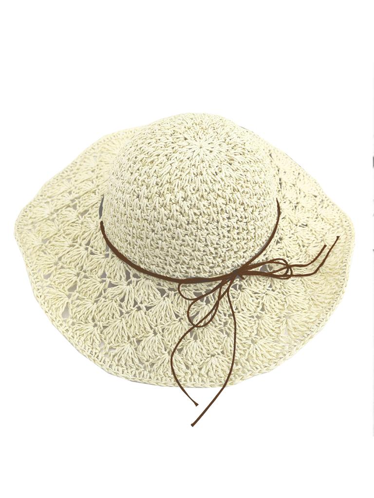 Women's Handmade Straw Panama Hat Summer Fashion Bowknot Foldable Wide Brim Sunscreen Cap for Outdoor Beach UV Protection