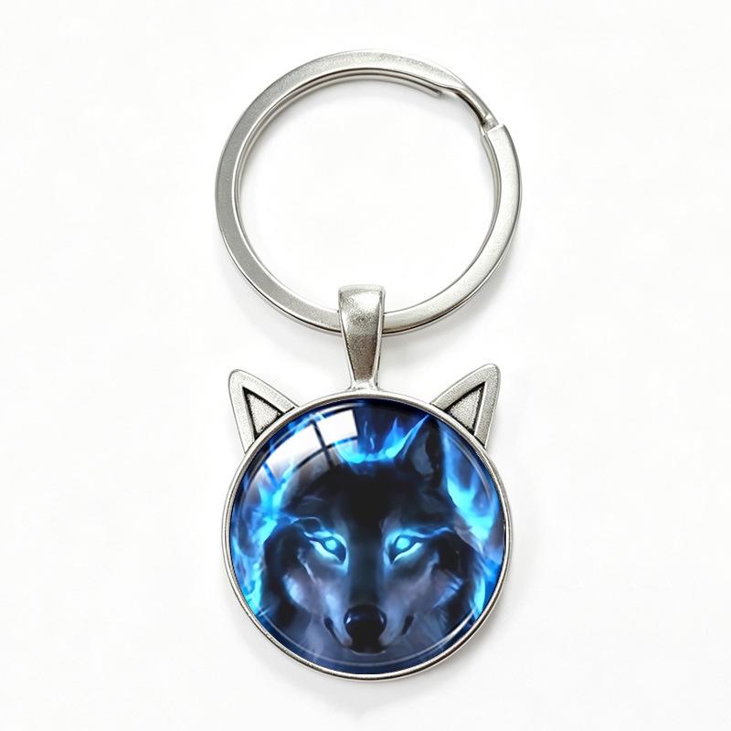 Lone Wolf Cat Ear Time Gem Keychain - Retro Style Unisex Alloy Keyring