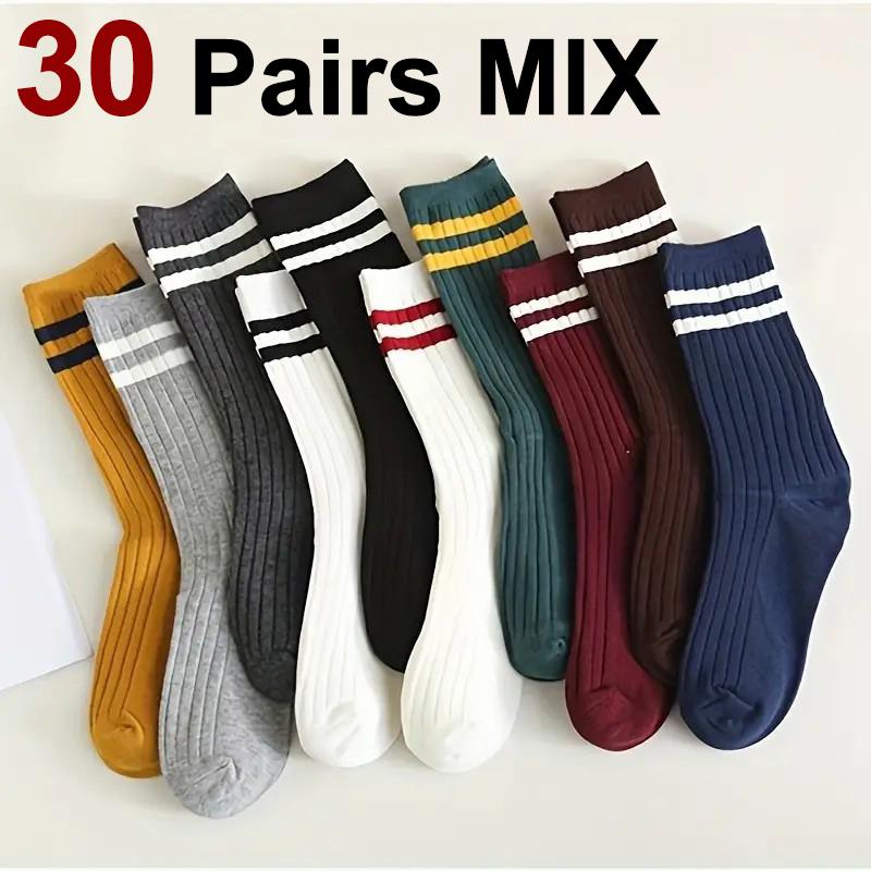 5/10/20/30 pairs women striped mid tube socks fashionable color matching soft comfortable sweat absorbing breathable casual sock