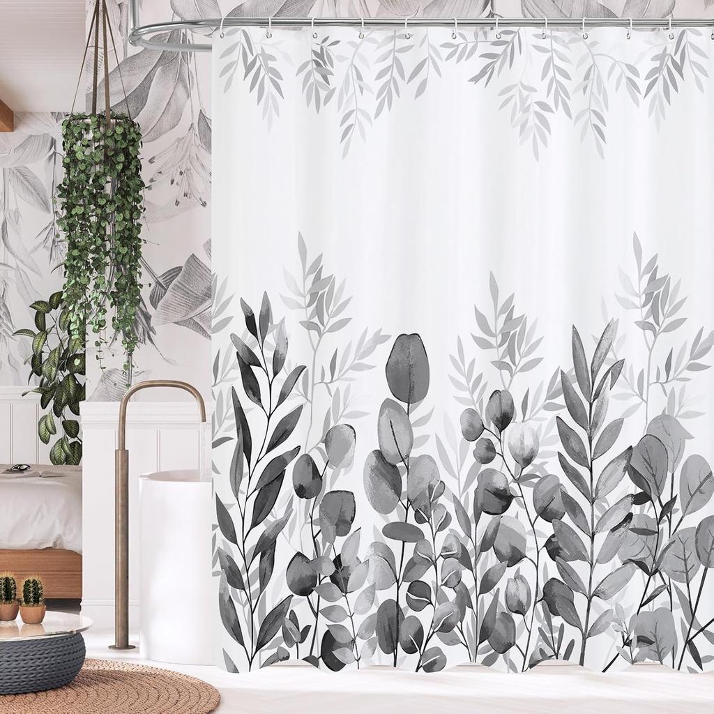 Purple Eucalyptus Shower Curtain, Plant Leaves Fabric Cloth Shower Curtains for Rustic Vintage Bathroom Decor