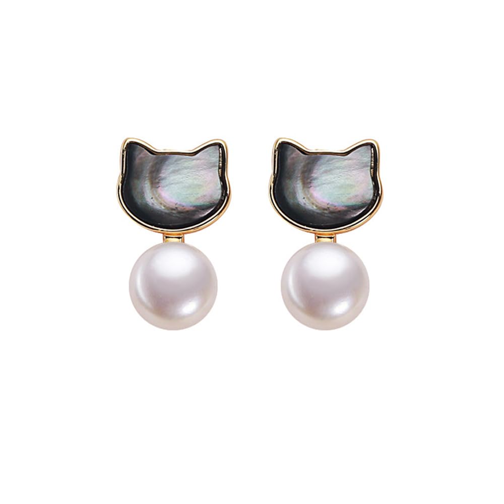 

[MIKAMU] Necklace and Earrings Set with CZ Diamonds and 18K Gold Cat Earrings - Women s Set with Natural Freshwater Pearls - Perfect for Mother s Day,