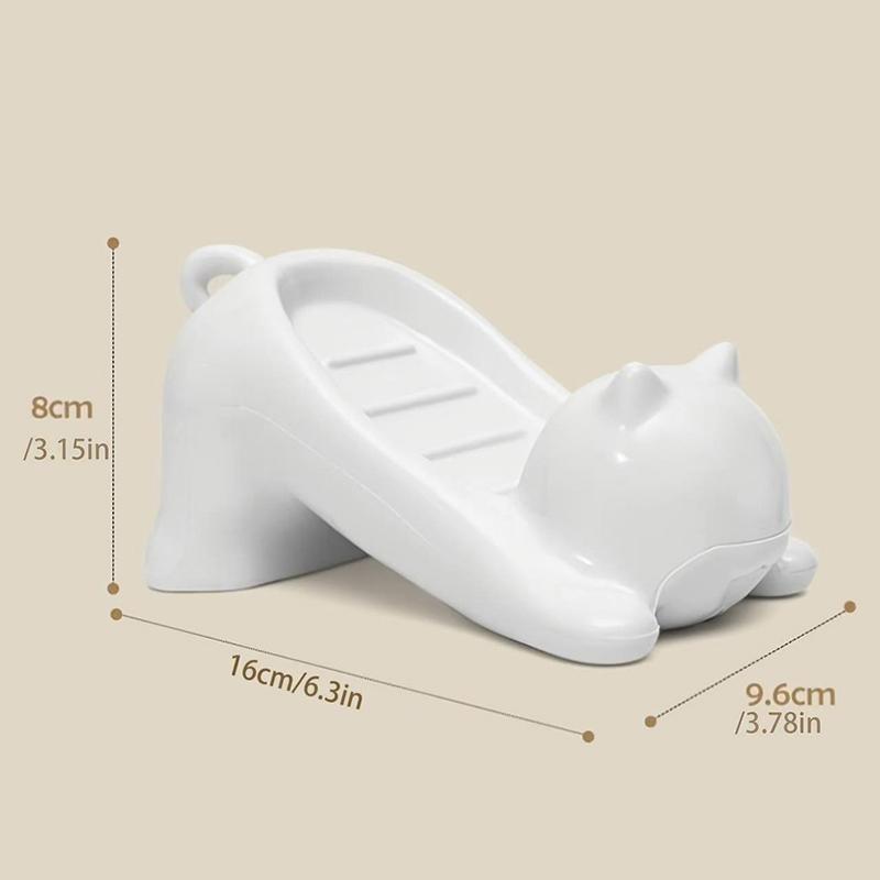 Cute Cat Drain Soap Holder Container Smooth Plastic Toilet Soap Dish Case Tray Bathroom Accessories Washroom Tools Home Decor