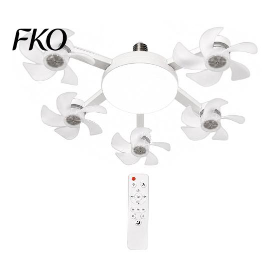 Easy Install Socket Fan 3/4/5 Blade Ceiling with Light & Remote Control, 2-in-1 Silent LED Drone Compact Ventilation Lamp Foldable Blades, 3-Speed