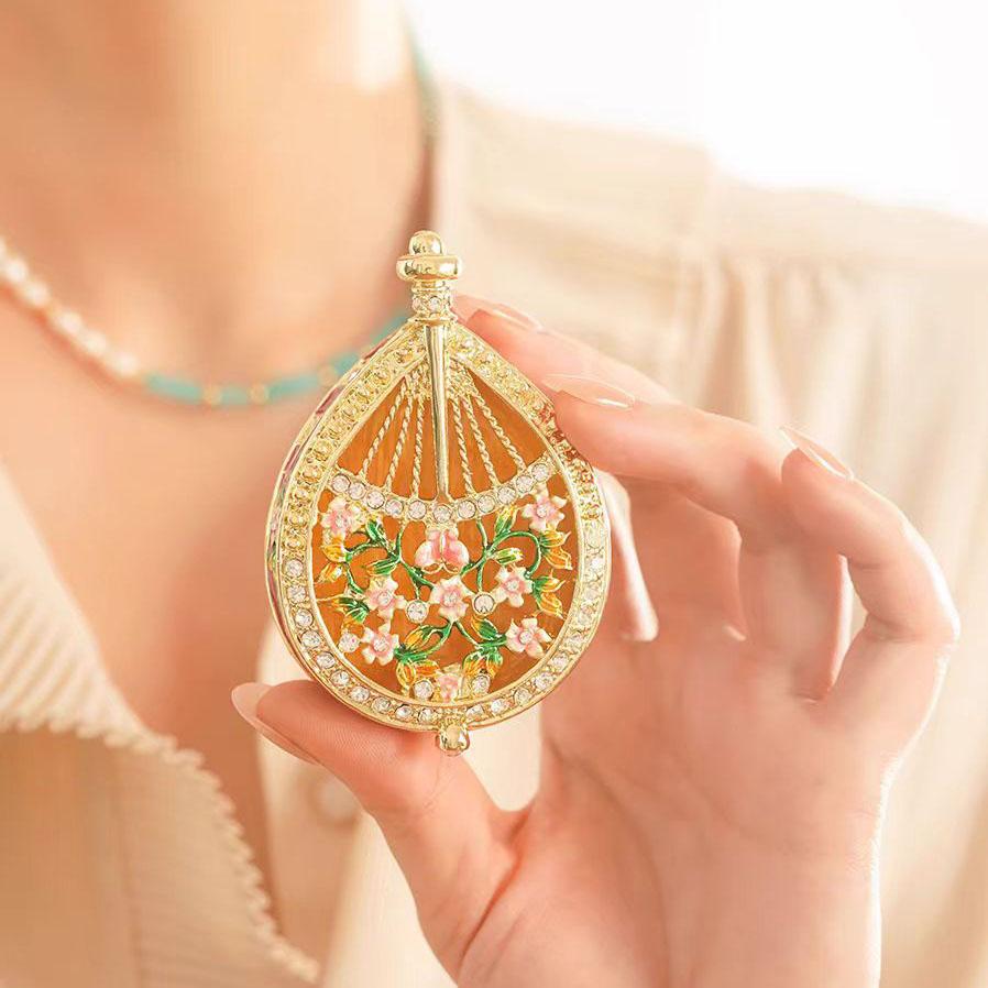 Hand Painted Enameled Qin Pipa Rose Flower Figurines Hinged Jewelry Trinket Box Collectibles Ring Holder Necklace Earrings Box