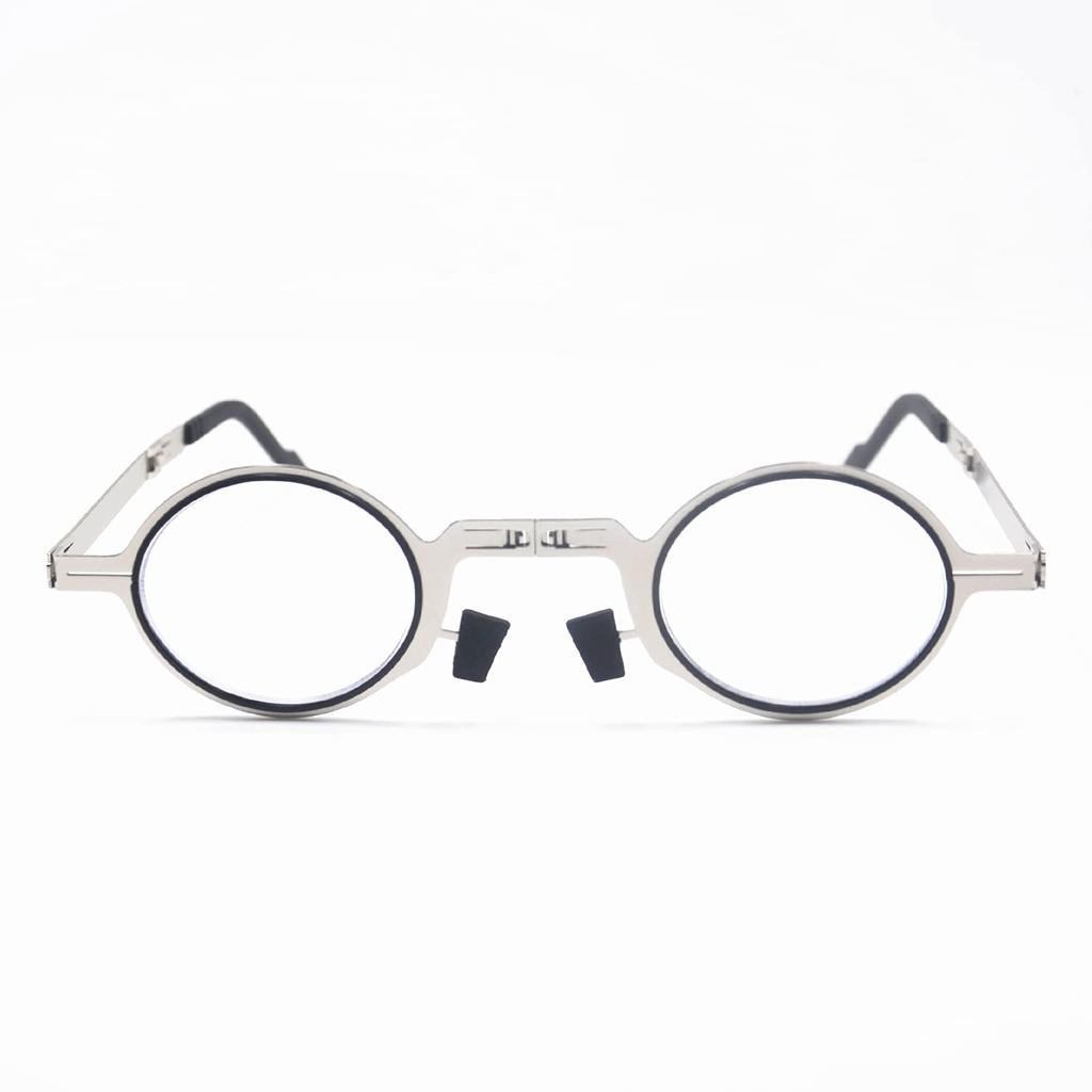 Blue Light Blocking Reading Round Compact Folding Stylish Reading Screwless Senior Glasses H6029 [Henghao] Glasses, Glasses, Glasses, (+3.50, Silver)