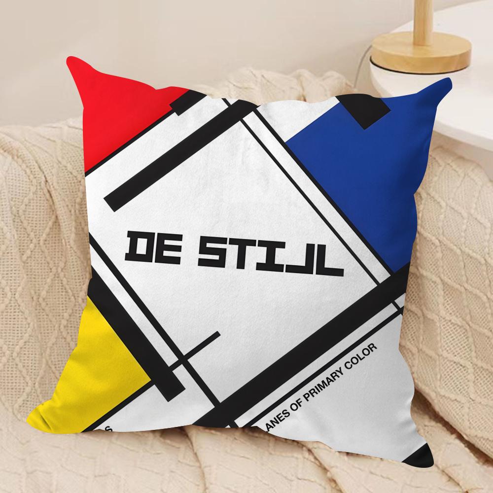 Abstract Painting Piet Mondrian Art Cushion Cover Silky Short Plush Invisible Zipper Dustproof Sofa Pillow Case For Home Decor