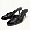 Soleist Women's Gold Patent Leather Heeled Slippers, Sexy Peep Toe Slide Sandals Elegant Banquet Party Dress Shoes Zapatos De Mujer