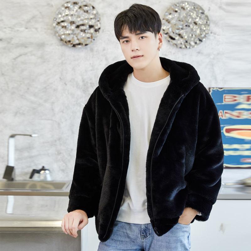 

Зимняя новая мужская и женская парная шуба женская имитация кролика рекс с капюшоном свободная средней длины плюшевая шуба 2XL 145-160