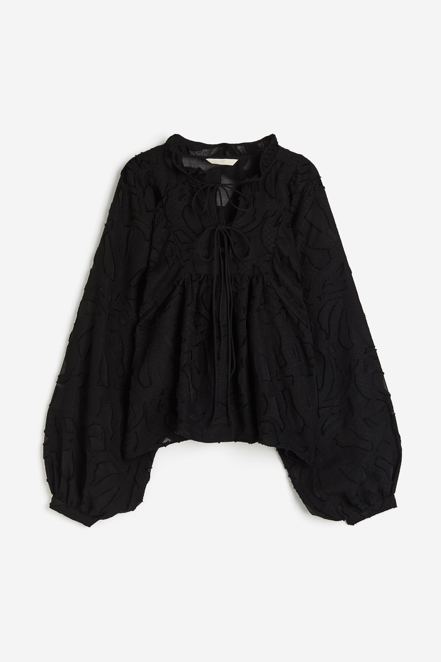

Textured-weave balloon-sleeved blouse
