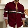 Men's Color-Block Striped Long-Sleeved Shirt, Business Casual Lapel Shirt, Fashionable Men's Top, Available In Sizes
