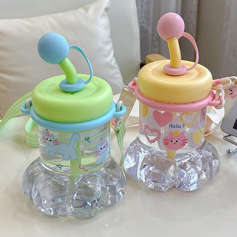 1L Cute Plastic Straw Water Bottle For Girls Creative Cat Claws Large Capacity Tabletop Sippy Cup  Portable Student Drinking Cup