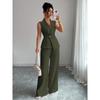 Women's Relaxed Fit Two Piece Pantsuit Sleeveless Blazer Top High Waist Wide Leg Trousers Solid Color Elegant Commuter Matching Outfit