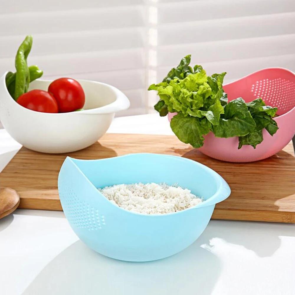 Food Grade Plastic Rice Beans Peas Washing Filter Strainer Green Pink Color Basket Sieve Drainer Cleaning Gadget