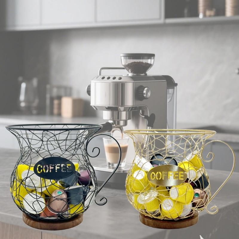 Sturdy Coffee Organizers Basket In Elegant Designs Featuring Opening Portable Accessory for Home or Office Use