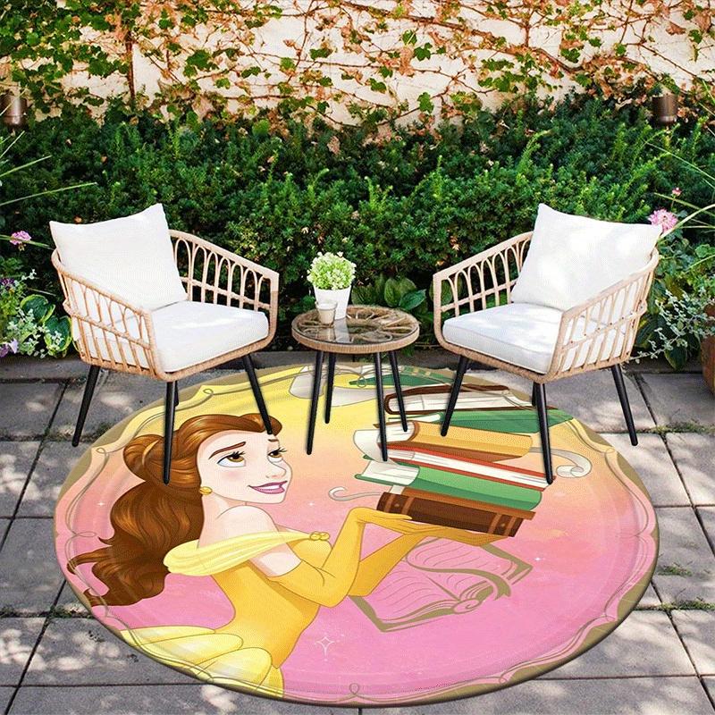 1pc Princess Round Area Rug - Non-Slip, Machine Washable Polyester Carpet for Living Room & Bedroom Decor