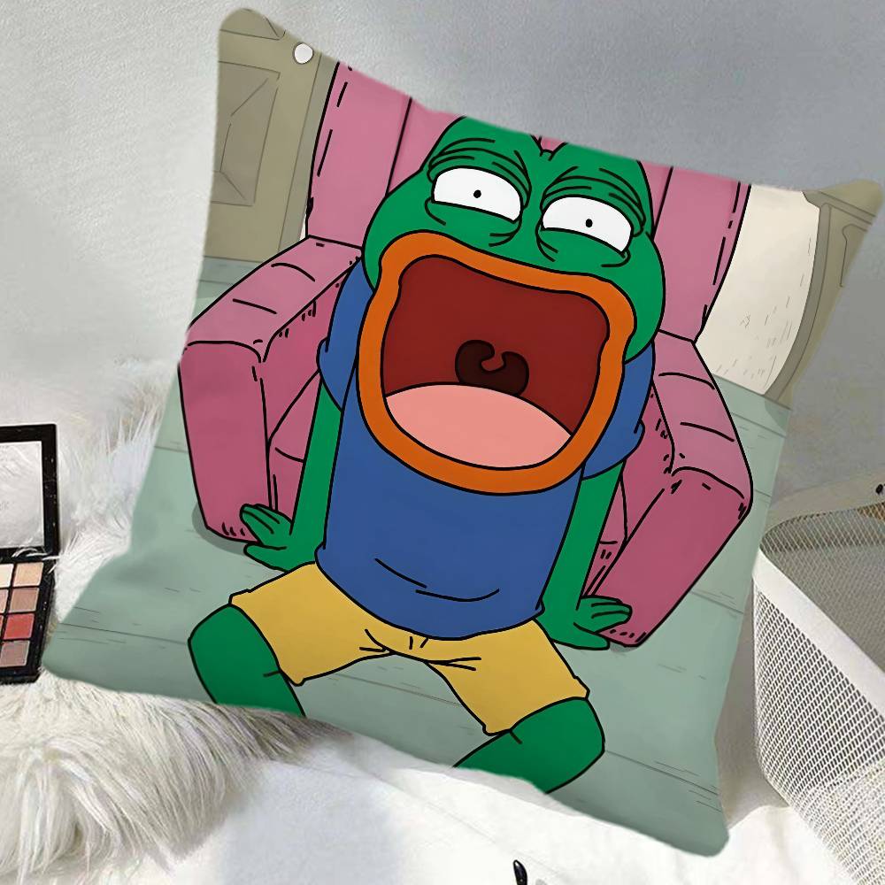 Cartoon PPepe The Frog Funny Pillow Case Square Pillow Bedroom Sofa Leisure Comfort Cushion Car Home Decoration