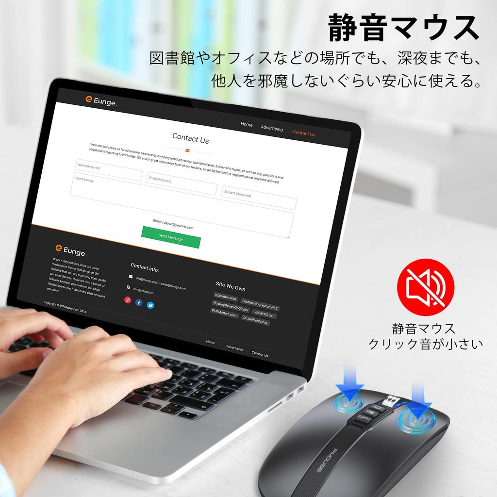 FMOUSE Bluetooth Wireless Mouse, Quiet, Rechargeable, Slim, Compact, 6-Button 2.4GHz Optical Mouse, High Precision, Energy-Efficient, 800120016002400