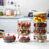 Korean Strawberry Glass Bowl with Bamboo Lid Cute Cherry Snack Box Fruit Capacity Fresh Box Jars with Lid for Kitchen StorageJar