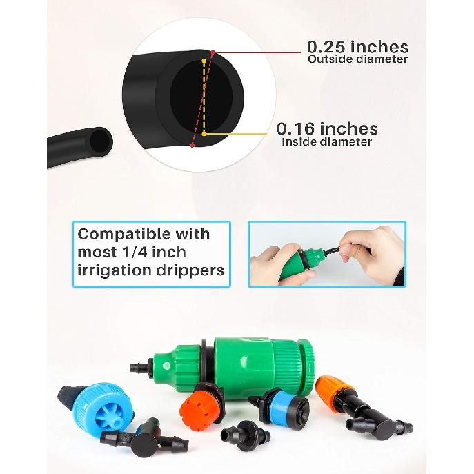 100 ft Drip Irrigation Tubing, 1/4 Inch Drip Line Irrigation Hose with 20 Pcs Drip Irrigation Parts, Drip Irrigation Kit by MoHern