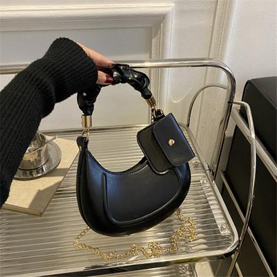 Solid Color Leather Handbag with Small Bag Stylish Underarm Shoulder Bag Fashi Pleated Tote Bag Simple Chain Cross Body Bags
