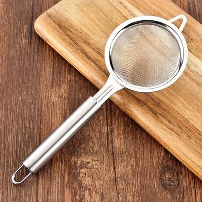 304 Edelstahl Feinmaschige Siebe für die Küche, Seiher-Abschäumer mit Griff, Siebsiebe