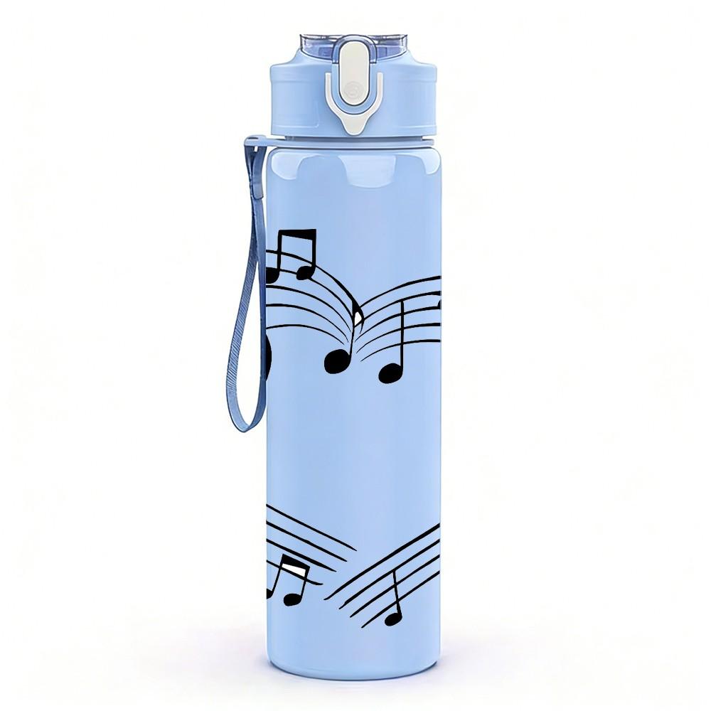 1PC Music Note Treble Clef Heart Print 750ml Color Plastic Sports Water Bottle Leakproof Flip Straw Lid Suitable for Sports Office Home Use