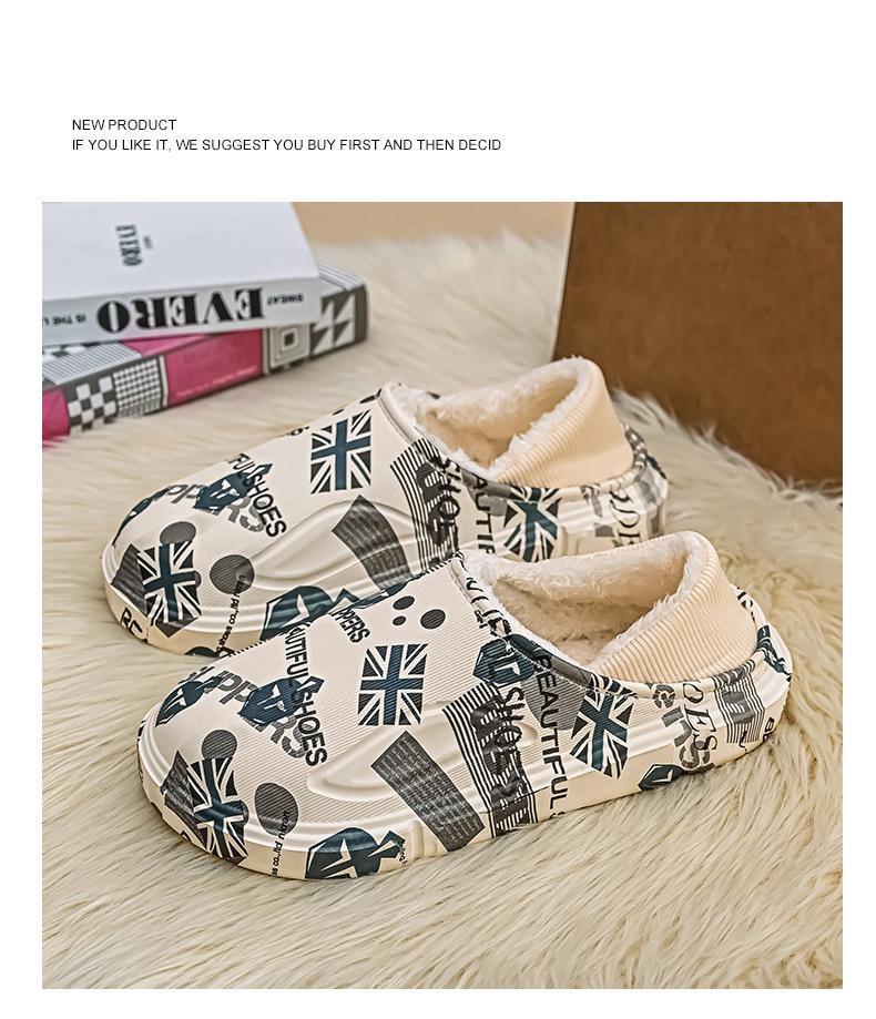 Men's Winter Waterproof Fleece-Lined Cotton Slippers - Plus Size, Dual-Use, Wrap-Heel, Half-Slippers for Outdoor & Home Use