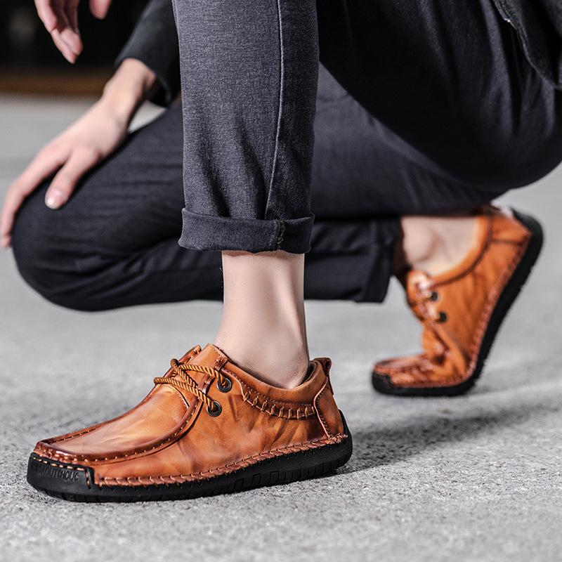 Plus Size Spring and Autumn Men's Casual Leather Shoes Trendy Low Top Soft Bottom Driving Shoes Pumps Genuine Leather Men's Shoes