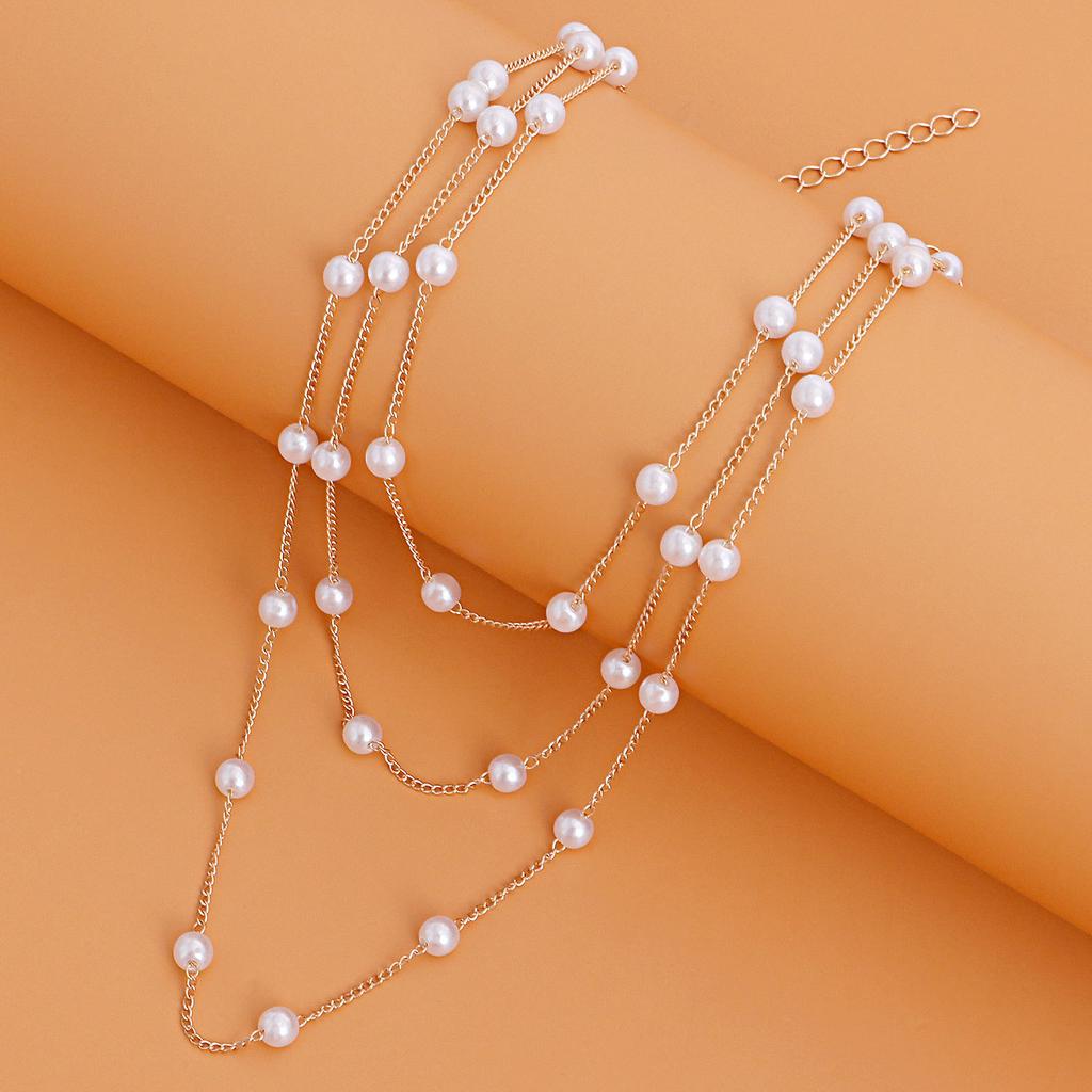 Simple geometric fine chain pearl multi-layer necklace, personalized light luxury pearl necklace